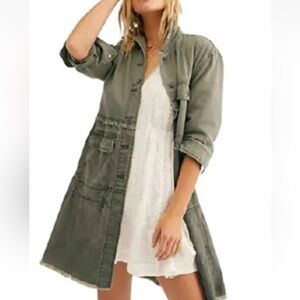 NWT- Free People Forever Free Cotton Tiered Jacket Military Green 💯 Cotton